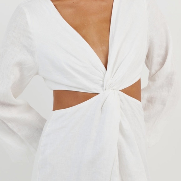 WHITE LINEN TWIST MINI DRESS - Picture 4 of 4